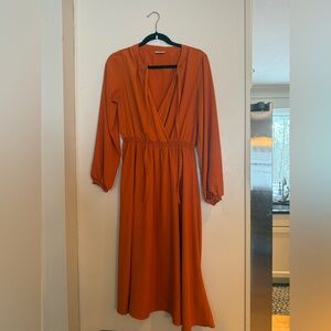 VILA Rust Orange Wrap-Style Maxi Dress